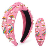 PANTIDE Rainbow Unicorn Jeweled Knotted Headband for Women Girls (Pink)