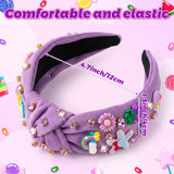 PANTIDE Purple Floral Rainbow Jeweled Knotted Headband for Women Girls