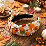 PANTIDE Fall Thanksgiving Pumpkin Jeweled Knotted Headband for Women Girls