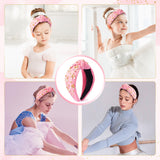PANTIDE 2Pcs Ballerina Jeweled Knotted Headband - Dancing Girl Ballet Shoes Rhinestone Crystal Pearl Embellished Headband Wide Top Knot Hair Accessories Birthday Gift for Dancer Women Girl (Pink)