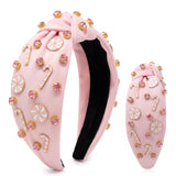 PANTIDE Christmas Jeweled Knotted Headband for Women Girls (Pink)