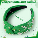 PANTIDE Golf Jeweled Knotted Headband - Golf Club Ball Pearl Rhinestone Embellished Headband Non Slip Wide Top Knot Costume Hairband Hair Accessories Sport Party Birthday Gift for Women Girls (Green)