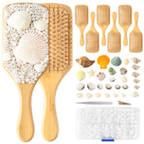 PANTIDE DIY Bamboo Hairbrush Craft Kit - 6 Set Hair Brush with Pearls Shells Brush Paint Decorate Craft Supplies, Make Your Own Mermaid Massage Hairbrush Birthday Party Gift for Women Girls