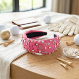 PANTIDE Golf Jeweled Knotted Headband for Women Girls (Pink)