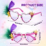 PANTIDE Mardi Gras Carnival Queen Sunglasses - Rhinestone Crown Feather Heart Shaped Sunglasses, Carnival Parade Masquerade Outfits Party Favors Glasses Accessories, Jewelry Gift for Women