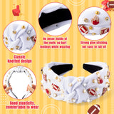 PANTIDE Football Jeweled Knotted Headband - Red Football Rhinestone Crystal Embellished Headband Wide Top Knot Fashion Hairband Mom Accessories Sports Game Day Birthday Gift for Fan Women Girl (White)