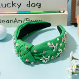 PANTIDE Golf Jeweled Knotted Headband - Golf Club Ball Pearl Rhinestone Embellished Headband Non Slip Wide Top Knot Costume Hairband Hair Accessories Sport Party Birthday Gift for Women Girls (Green)