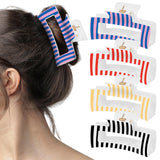 PANTIDE 4Pcs Striped Hair Claw Clips for Women Girls - Red Black Pink Blue Yellow Rectangle Nonslip Banana Hair Clip, Thin Thick Short Long Curly Updos Buns Ponytails Accessories, Birthday Party Gifts