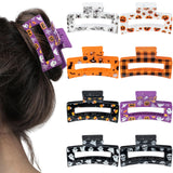 PANTIDE 8Pcs Halloween Hair Claw Clips for Women Girl - Spooky Spider Pumpkin Ghost Witch Hat Rectangle Nonslip Banana Hair Clips, Thin Thick Short Long Curly Accessories, Halloween Costume Party Gift