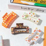 PANTIDE 4Pcs Fall Hair Claw Clips for Women Girls - Thanksgiving Autumn Maple Leaf Pumpkin Checkered Rectangle Nonslip Banana Hair Clips, Thin Thick Short Long Curly Accessories, Harvest Party Gift