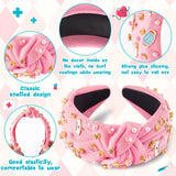 PANTIDE Nurse Jeweled Knotted Headband - Christmas Nurse Day Gift Medical Mask Rhinestone Crystal Pearl Embellished Headband Wide Top Knot Hair Accessories for Doctor Nursing Student Women Girl (Pink)