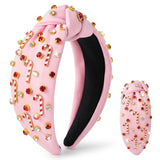 PANTIDE Christmas Jeweled Knotted Headband for Women Girls (Pink)