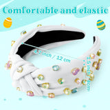 PANTIDE Easter Jeweled Knotted Headband - Spring Colorful Rhinestone Crystal Embellished Headband Non Slip Wide Top Knot Costume Hairband Hair Accessories Party Birthday Gift for Women Girls (White)