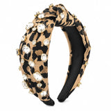 PANTIDE Leopard Cheetah Print Jeweled Knotted Headband for Women Girls