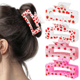 PANTIDE 4Pcs Strawberry Hair Claw Clips for Women Girls - Cute Fruit Rectangle Nonslip Clips Hair Accessories Aesthetic Barrettes for School Daily Party Favor Small Gifts Strong Hold