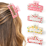 PANTIDE 4Pcs Fruit Hair Claw Clips for Women Girls - Summer Fruit Cherry Strawberry Rectangle Nonslip Banana Hair Clips, Thin Thick Short Long Curly Accessories, Mother’s Day Birthday Party Favor Gift