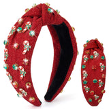 PANTIDE Christmas Jeweled Knotted Headband for Women Girls (Red)