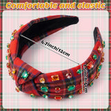 PANTIDE Christmas Buffalo Plaid Jeweled Knotted Headband for Women Girls