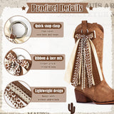 PANTIDE 4Pcs Brown Cow Ribbon Boot Bow with Lace for Martin Western Cowgirl