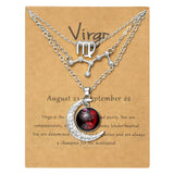PANTIDE 3Pcs Virgo Zodiac Crescent Moon Layer Necklaces for Women Girls