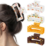 PANTIDE 4Pcs Fall Thanksgiving Pumpkin Floral Hair Claw Clip for Women Girl