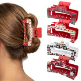 PANTIDE 4Pcs Christmas Plaid Snowflake Elk Hair Claw Clips for Women Girls