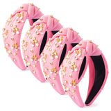 PANTIDE 4Pcs Ballerina Jeweled Knotted Headband - Dancing Girl Ballet Shoes Rhinestone Crystal Pearl Embellished Headband Wide Top Knot Hair Accessories Birthday Gift for Dancer Women Girl (Pink)