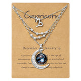 PANTIDE 3Pcs Capricorn Zodiac Crescent Moon Layer Necklaces for Women Girls