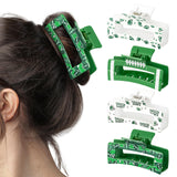 PANTIDE 4Pcs Football Hair Claw Clips for Women Girls - Sport Game Day Rectangle Nonslip Clips Hair Accessories for School Daily Football Party Favor Gifts Strong Hold for Thin Thick Curly (Green)