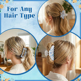 PANTIDE 3Pcs Blue Bow Starfish Seashell Hair Claw Clips for Women Girls - Summer Ocean Coastal Rectangle Flower Banana Nonslip Acrylic Hair Clip Accessories, Mermaid Wedding Birthday Party Gift