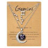 PANTIDE 3Pcs Gemini Zodiac Crescent Moon Layer Necklaces for Women Girls