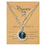 PANTIDE 3Pcs Pisces Zodiac Crescent Moon Layer Necklaces for Women Girls