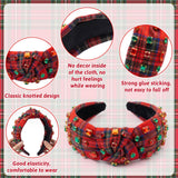 PANTIDE Christmas Buffalo Plaid Jeweled Knotted Headband for Women Girls