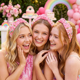 PANTIDE Rainbow Unicorn Jeweled Knotted Headband for Women Girls (Pink)