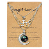 PANTIDE 3Pcs Sagittarius Zodiac Crescent Moon Layer Necklace for Women Girl