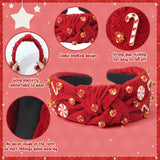 PANTIDE Christmas Jeweled Knotted Headband - Xmas Candy Cane Lollipop Rhinestone Crystal Embellished Headband Wide Top Knot Fashion Glitter Hairband Hair Accessories Birthday Gift for Women Girl (Red)