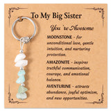 PANTIDE Sister Crystal Keychain Gift - 3Pcs Crystal Stone Charm Keyrings, Healing Key Chain with Meaningful Message Card, Birthday Valentine's Day Gift for Women Friend