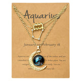 PANTIDE 3Pcs Aquarius Zodiac Crescent Moon Layer Necklaces for Women Girls