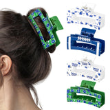PANTIDE 4Pcs Football Hair Claw Clips for Women Girls - Sport Game Day Rectangle Nonslip Clips Hair Accessories for School Daily Football Party Favor Gifts Strong Hold for Thin Thick Curly (Blue)