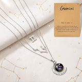 PANTIDE 3Pcs Gemini Zodiac Crescent Moon Layer Necklaces for Women Girls