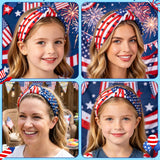 PANTIDE American Flag Jeweled Knotted Headband - Independence Day 4th of July Patriotic Star Rhinestone Embellished Headband Wide Top Knot Hairband Hair Accessories for Women Girls (Red White Blue)