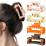 PANTIDE 4Pcs Fall Hair Claw Clips for Women Girls - Thanksgiving Autumn Maple Leaf Pumpkin Checkered Rectangle Nonslip Banana Hair Clips, Thin Thick Short Long Curly Accessories, Harvest Party Gift