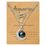 PANTIDE 3Pcs Aquarius Zodiac Crescent Moon Layer Necklaces for Women Girls