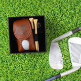 PANTIDE Father’s Day Golf Gift Set for Men Dad Grandpa - Brown PU Leather Pouch with 2 Balls, 5 Wooden Tees, Divot Repair Tool, Golf Accessories Gift for Birthday Christmas Retirement