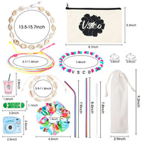 PANTIDE 69Pcs VSCO Starter Stuff Pack for Girls-VSCO Hair Scrunchies, Flask Stickers, Shell Choker Necklace Bracelet, Adjustable Wave Beads Bracelets, Stainless Steel Straws, Wave Rings, Cosmetic Bag