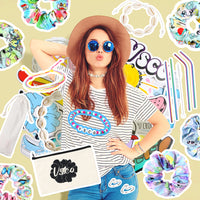 PANTIDE 69Pcs VSCO Starter Stuff Pack for Girls-VSCO Hair Scrunchies, Flask Stickers, Shell Choker Necklace Bracelet, Adjustable Wave Beads Bracelets, Stainless Steel Straws, Wave Rings, Cosmetic Bag