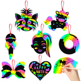 PANTIDE 80Pcs JOJO Rainbow Scratch Paper Cards, DIY Unicorn Magic Scratch Off Art Crafts Kit with 25 Wooden Styluses, JOJO Themed Party Favors Party Games Decorations Christmas Birthday Gifts for Kids