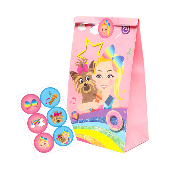 PANTIDE 24 Packs JoJo Goodies Candy Treat Bags with Stickers, Recyclable Paper Party Favor Gifts Bags, JoJo Themed Party Decorations Supplies for Kids Girls Birthday Baby Shower