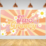 PANTIDE Two Groovy Retro Hippie Boho Girl Party Backdrop Banner Daisy Flower Groovy Sign Photography Background Wall Decor Hippie Theme Birthday Party Decoration Supplies for Baby Girls 2nd Birthday