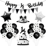 PANTIDE 6 Months Birthday Decorations Set for Baby Boy, Black & White Happy 1/2 Birthday Triangle Flag Banner Glitter 1/2 Cake Topper Crown Hat Latex Foil Balloons for Half Year Birthday Baby Shower